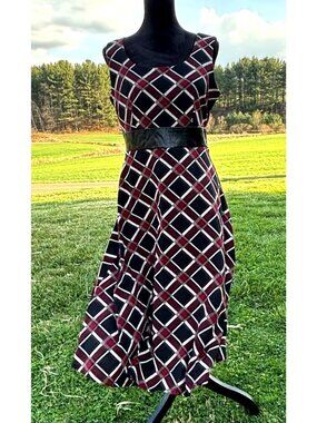 Perceptions New York Plaid Fit & Flare Dress With Black Blazer Jacket Set Size M